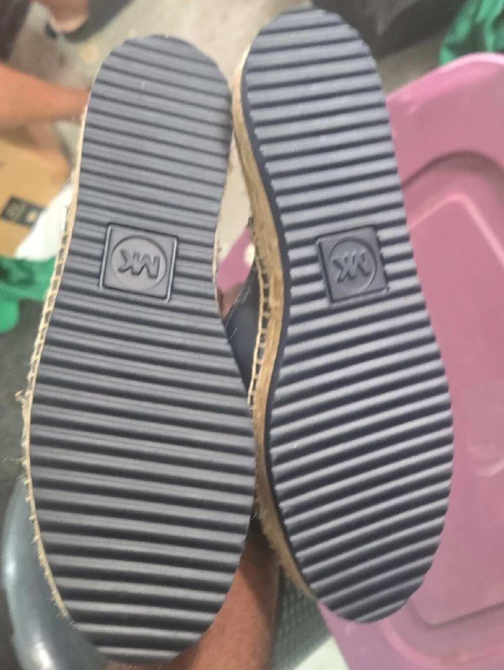 Michael Kors Navy Leather Espadrille Slide Mules